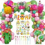 Tropical Party Decorations, 200 Pcs Hawaiian Luau Aloha Party Decorations With 144 Pcs Balloons Reusable Plastic Drink Straws, Photo Booth Props, Palm Leaves For Birthday Baby Shower Pool Summer Party