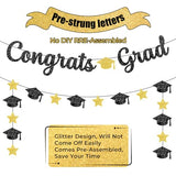 Pre-Strung Graduation Banner Sign, Glitter Congrats Grad Banner, Black Gold