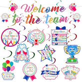 Welcome To The Team Banner - Colorful Decorations With Hanging Swirls For New Employee, Office Newcomers, Staff Party - Supplies For Office Party Decoration