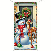 Christmas Snowman And Reindeer Door Banner Merry Christmas Door Cover Holiday Decor Wreath Backdrop For Front Door Porch Xmas Party Decor New Year Supplies Background Banner 71X35