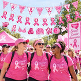 Breast Cancer Awareness Flag Banners 3 Sets Pink Ribbon Hanging Decor
