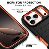 Heavy Duty Shockproof Dropproof 3-Layer Full Body Protection Military Grade Rugged Tough Non-Slip Cover Case for Apple iPhone 17 Pro 6.3",Black/Orange