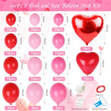 156Pcs Valentine'S Day Balloon Garland Arch Kit Pink Red Rose Red Heart Foil Balloons 18" 12" 10" 5" For Valentine'S Day Mother'S Day Wedding Engagement Anniversary Party Supplies