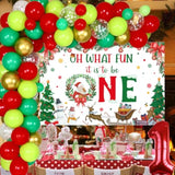 Christmas First Birthday Party Decorations, Xmas Balloon Garland Arch Kit With Oh What Fun It Is To Be One Backdrop For Boys Or Girls Winter Holiday 1St Birthday Party Supplies