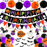 Halloween Birthday Party Decoration Set 70PCS Banner Bat Stickers Purple Orange Black Balloons