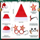 48pcs Santa Hat Glasses Costume Set Glitter Frames Xmas Photo Booth Props