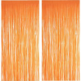 2 Pack Orange Foil Fringe Curtains Backdrop Tinsel Streamers for Party Decorations