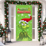 Christmas Door Cover, Merry Christmas Party Decoration, Green, 29.5X71 Inches