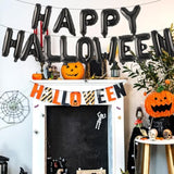 Black "HAPPY HALLOWEEN" Balloon Banner: 16" Mylar Foil Party Decor