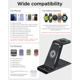 Wireless Charging Station For Samsung Wireless Charger Galaxy Watch 8/7/6/5/4/3 Active 2/1 Stand Galaxy S25 Ultra/S25/S24/S23/S22/S21/Note20/10 Z Fold Flip 7 Galaxy Buds3/2 Pro/Live Multiple Devices