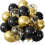 50 Pcs 12 Inch Black Gold Metallic and Confetti Balloons for Party Decorations
