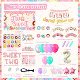 Two Sweet Birthday Party Supplies For 2 Year Old Girl, 150 Pcs Donut Party Decorations For Girls Baby - Backdrop, Cake, Cupcake Toppers, Tablecloth, Highchair Nanner, Crown And Poster