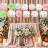 13Pcs Spring Wildflower Bridal Shower Party Decorations Rose Paper Lanterns Pom Poms Valentines Day Garden Home Indoor Outdoor Decor