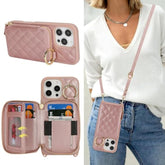 Crossbody Wallet Case For Iphone 16 Pro Max, Pu Leather Zipper Handbag Purse Flip Cover, Kickstand Folio Case With Card Slots Holder Wrist Strap Lanyard 5G 6.9 Inch-Rose Gold