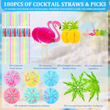 Drink Umbrellas, 180Pcs Cocktail Drink Accessories Includes Umbrella Straws, Umbrella Toothpicks, Decoration Picks For Aloha Tropical Hawaiian Luau Party Decorations
