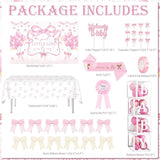 143Pcs Pink Baby Shower Decorations For Girl, Welcome Baby Girl Party Decorations, Coquette Pink Bow Theme Backdrop Balloon Baby Boxes Banner For Girl Birthday Baby Shower Decor
