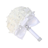 Wedding Bouquets For Bride, Bridal Flowers For Wedding, Bride Bridesmaid Hand Flowers Bridal Bouquet Crystal Diamond Silk Roses, Artificial Flowers Bouquet For Church Wedding Party (White)