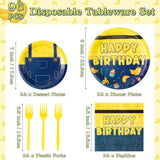 96Pcs Happy Birthday Yellow Theme Party Tableware Set Cartoon Party Supplies For Kids Baby Shower Serves 24 Guests, Disposable Dinnerware Paper Dessert Dinner Plates Napkins Plastic Forks