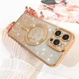 Designed For Iphone 16 Pro Max Case,Compatible With Magsafe Love Hearts Plating Camera Protection Tpu Magnetic Glitter Shockproof Phone Bumper For Women Girls 6.9"-Gold