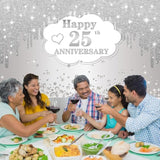 25Th Wedding Anniversary Banner Decorations, Silver 25 Th Wedding Anniversary Decorations Decor Poster Photography For Backdrop, Silver Happy 25 Anniversary Party Supplies, 72.8X43.3 Inches