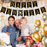 Happy New Year Black and Gold Bunting Banner Party Decorations