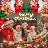 148pcs Red Green White Gold Christmas Balloon Garland Arch Kit with christma Candy Can, Gift Box Foil Balloons for Xmas Decorations Kids Birthday New Year Decor Christmas Party Decorations