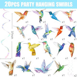 Hummingbird Hanging Swirls 20Pcs Hummingbird Birthday Decorations Hummingbird Ceiling Decor Tropical Bird Party Hanging Streamer For Summer Flying Birds Baby Shower Supplies