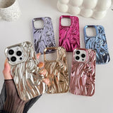 For Iphone 15 Pro Case,Pleated Water Ripple Chrome Wave Pattern Soft Phone Case (Silver)