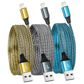 3 Pack 6FT MFi Certified Lightning Cable, Fast Charging Nylon Cord for iPhone/iPad