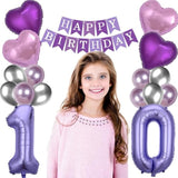 42 Pieces 10Th Birthday Decorations Double Digits Party Balloons Purple Happy Birthday Banner Silver Sash 10Th Tiara Number 10 Foil Balloons Latex Balloons For 10 Year Old Girls Party (Purple)