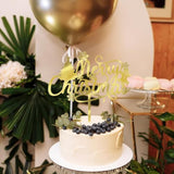 Merry Christmas Cake Topper,Gold Acrylic Xmas Holiday Cake Decorations, For Winter, Santa, Happy New Year Party, Christmas Theme Gingerbread Man Party Cake Decorations