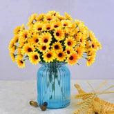 12Pcs Silk Sunflowers Artificial Flowers Bulk, Fake Sunflowers With 24 Small Daisy Mums Flowers For Outdoors Home Office Centerpiece Window Porch Hanging Planter Fall Décor (Yellow)