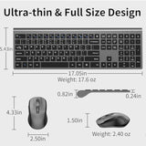 Keyboard And Mouse Wireless, Slim Full Size Keyboard With Calculator Button, Fn Lock, Silent Computer Mouse With Side Button, 2400 Dpi, 2.4G Usb Cordless Set For Laptop Pc Windows Mac -Gray
