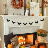 Halloween Decorations Garland, Felt Bats Halloween Decor Banner With Wood Beads For Fireplace Mantel Walls Home Indoor