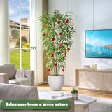 Artificial Tree Fake Plants, Artificial Bamboo Tree 7Ft Tall In White Potted, Artificial Tree Indoor Decor Bamboo Silk Tree With Natural Wood Trunk, For Home Office Living Room Modern
