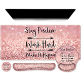 Mouse Pad,Large Pink Desk Mat, 4In1 Xxl Mousepad + Keyboard Wrist Rest+Mouse Wrist Rest+Coaster Set With Ergonomic Desk Pad For Home Office Table Computerpink Stay Positive