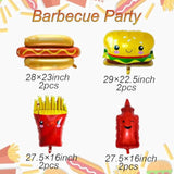 Food Themed Balloons Hamburger Hot Dog French Fries Ketchup Foil Balloon Bbq Party Balloons For Picnic Party Birthday Decorations Supplies 8 Pcs