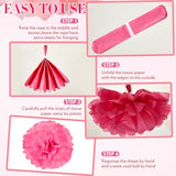 52 Pcs Pink Tissue Paper Pom Poms Bulk for Baby Shower Wedding Decorations