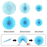 Navy Blue Party Decoration,23Pcs Hanging Paper Fans,Pom Poms Flowers,Garland String Polka Dot And Triangle Bunting Flag Packs For Boy Birthday, Bridal Shower,Baby Boy Showers,Wedding