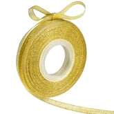 Glitter Metallic Gold Ribbon 1/4 Inch 25 Yards, Sparkly Fabric Ribbon Perfect For Crafts, Sewing, Gift Package Wrapping For Christmas, Easter, Valentines Day, Birthday