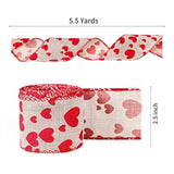 Red Heart Printed Valentine'S Day Burlap Ribbon Wired Edge Ribbon- 2.5