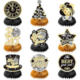 9pcs 2026 New Year Disco Honeycomb Centerpieces Black Gold Table Decor