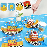 Boy Story Baby Shower Decorations, 25 Guests Includes Cardstock Plates Tableware | Tablecloth | Banner | Balloons | Cake Topper For It’S A Boy Story Baby Shower Themed Party Decorations