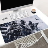 Military Gaming Mouse Pad, Extended Xxl Desk Mat With American Flag Design, 31.5 X 15.7 Inches, Non-Slip Base, Black And White