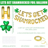 Let'S Get Shamrocked Gold Letter Balloons, Gaint 16 Inch St. Patrick'S Day Decorations With 2Pcs 18 Inch Green Clover Foil Balloon Set Irish Festival Holiday Party Favor For Spring Parade Celebration