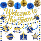Welcome To The Team Banner Gold, Welcome Banner Circle Dots Garland Hanging Swirls Paper Flowers Honeycomb Balls, Welcom E Decorations For Employee Office Teacher Colleague Staff
