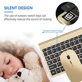 Wireless Keyboard And Mouse Ultra Slim Combo, 2.4G Silent Compact Usb 2400Dpi Mouse And Scissor Switch Keyboard Set With Cover, Batteries Included, For Pc/Laptop/Windows/Mac - Gold Black