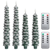 4 Pcs Flameless Taper Candles, Christmas Tree Candles With Remote, Battery Operated Candlesticks, Flickering Led Window Candlelights Real Wax Christmas Candlesticks H9.45,11.4”Green