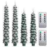 4 Pcs Flameless Taper Candles, Christmas Tree Candles With Remote, Battery Operated Candlesticks, Flickering Led Window Candlelights Real Wax Christmas Candlesticks H9.45,11.4”Green