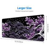 Purple Cherry Blossoms Gaming Mouse Pad, Black And White Japanese Wave Mouse Pad Large Mousepad Extended Laptop Keyboard Mat Gaming Mouse Pad, Office Computer Keyboard Laptop Home, 31.5”X11.8”
